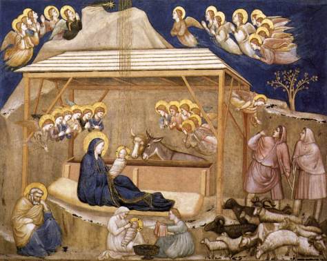 Giotto, Natividad pintada en la Cappella Scrovegni de Padua donde comprobamos la forma de representación bizantina de la escena